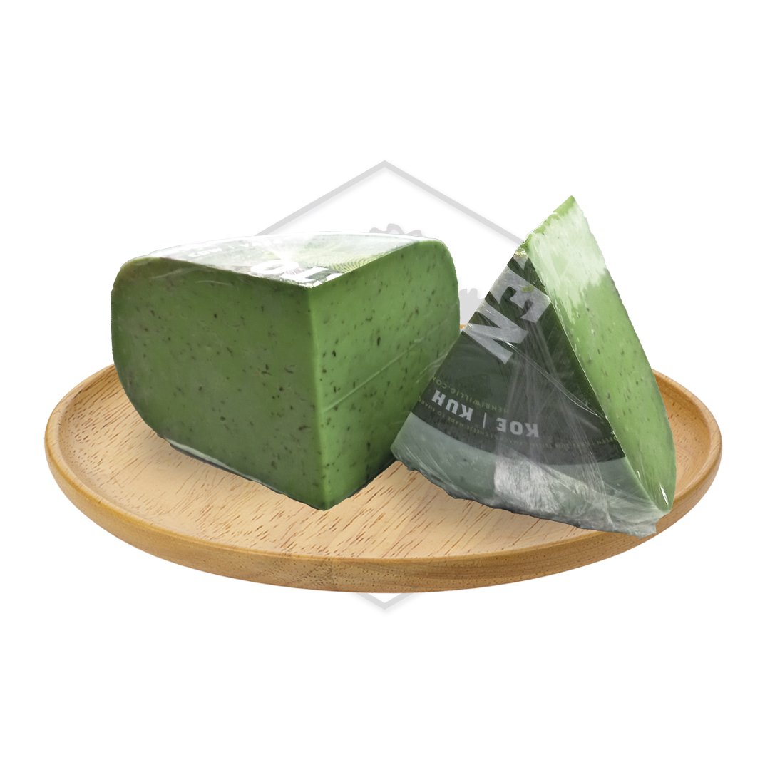 QUESO GOUDA PESTO VERDE «BASIRON» (22,99 EUROS/KILO)